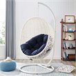 Pemberly Row Modern Metal Outdoor Swing Chair with Stand in White/Navy