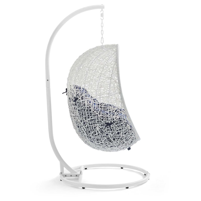 Pemberly Row Modern Metal Outdoor Swing Chair with Stand in White/Navy