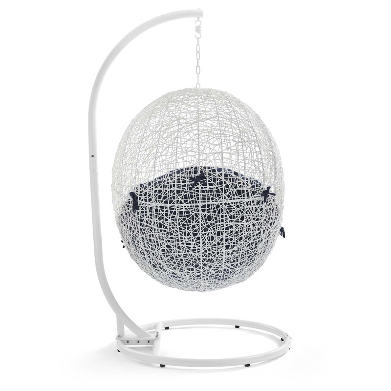 Pemberly Row Modern Metal Outdoor Swing Chair with Stand in White/Navy