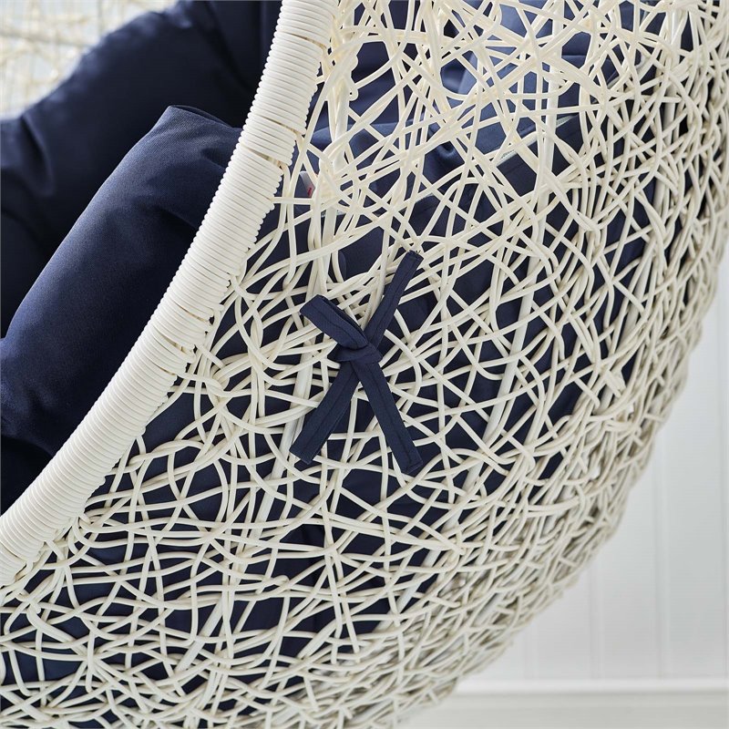 Pemberly Row Modern Metal Outdoor Swing Chair with Stand in White/Navy