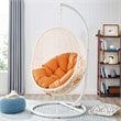 Pemberly Row Modern Metal Outdoor Swing Chair with Stand in White/Orange
