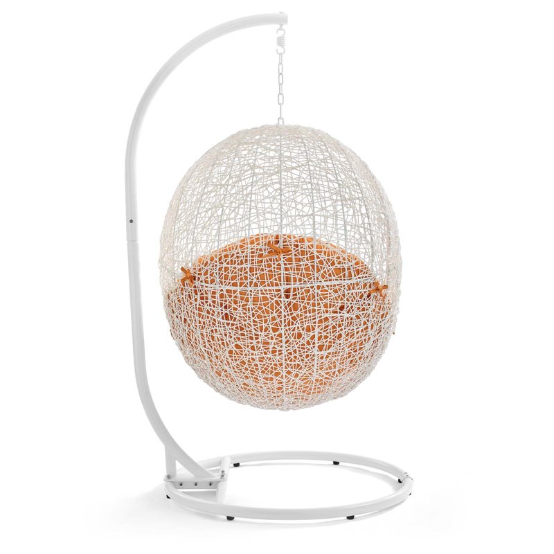 Pemberly Row Modern Metal Outdoor Swing Chair with Stand in White/Orange