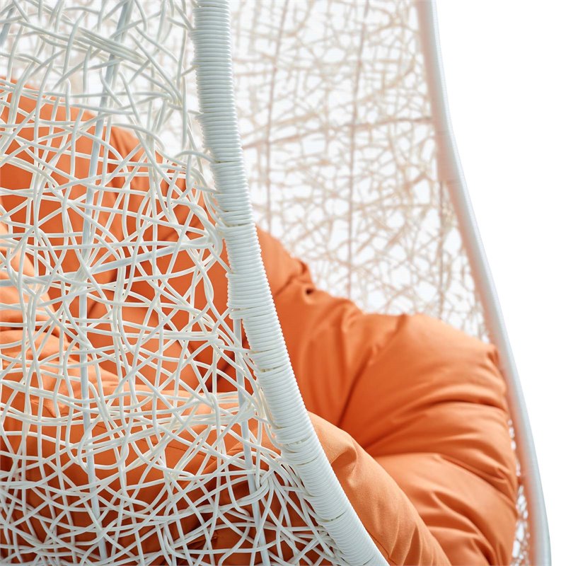 Pemberly Row Modern Metal Outdoor Swing Chair with Stand in White/Orange