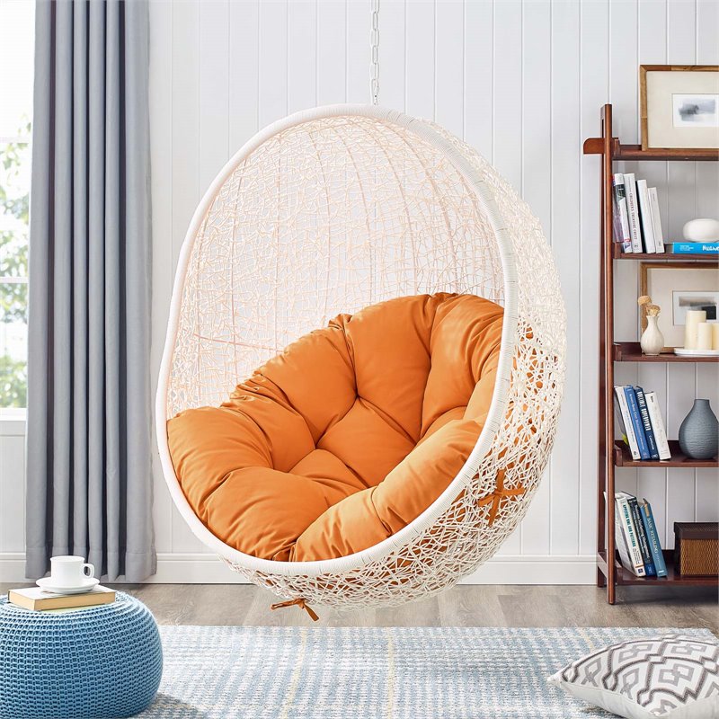 Pemberly Row Modern Metal Outdoor Swing Chair with Stand in White/Orange