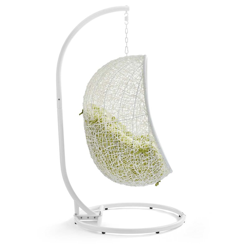 Pemberly Row Modern Metal Outdoor Swing Chair with Stand in White/Peridot