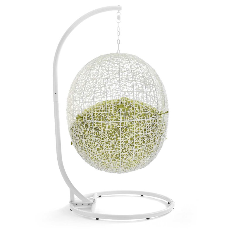 Pemberly Row Modern Metal Outdoor Swing Chair with Stand in White/Peridot