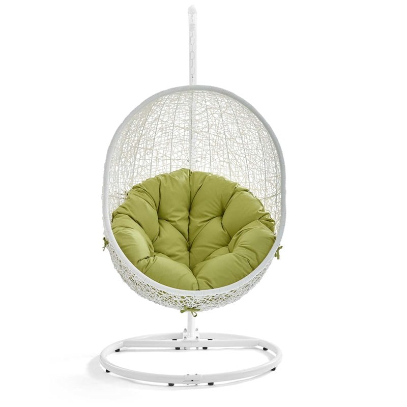 Pemberly Row Modern Metal Outdoor Swing Chair with Stand in White/Peridot
