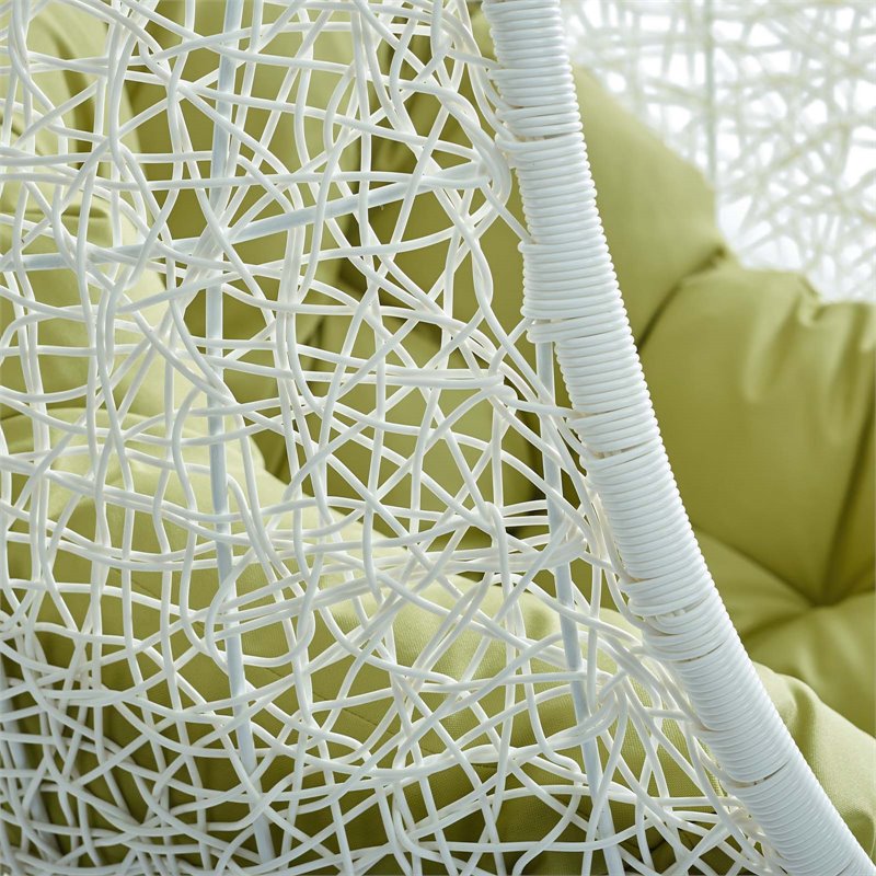 Pemberly Row Modern Metal Outdoor Swing Chair with Stand in White/Peridot