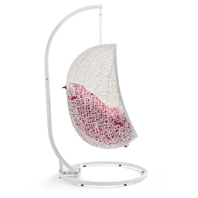 Pemberly Row Modern Metal Outdoor Swing Chair with Stand in White/Red