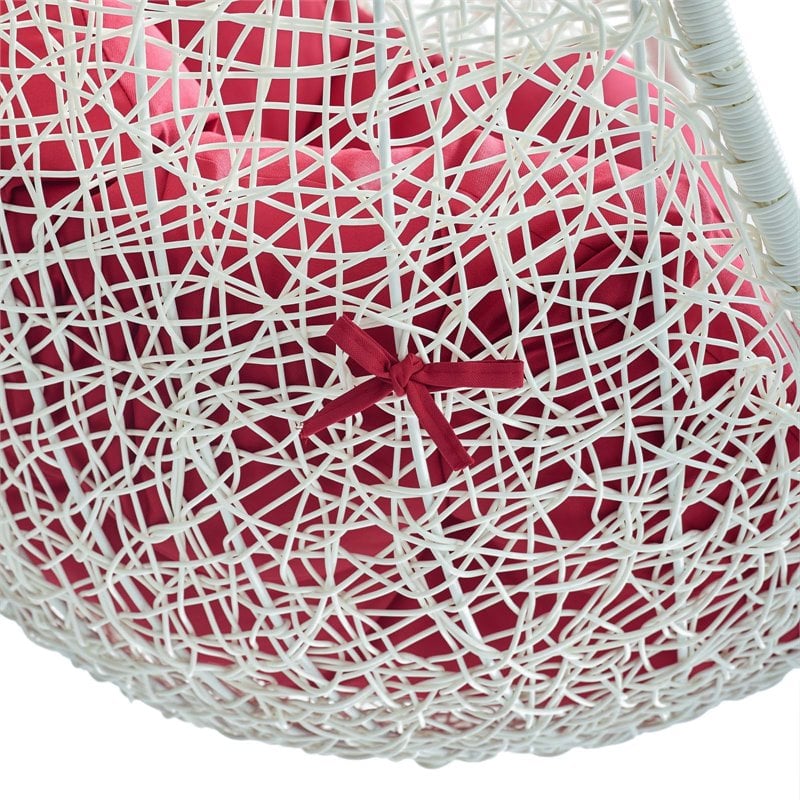 Pemberly Row Modern Metal Outdoor Swing Chair with Stand in White/Red