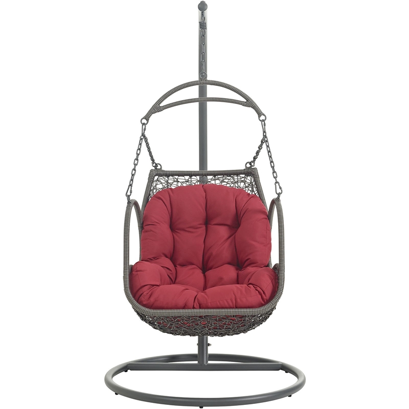 Pemberly Row Modern Metal Outdoor Swing Chair with Rattan in Gray/Red