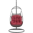 Pemberly Row Modern Metal Outdoor Swing Chair with Rattan in Gray/Red