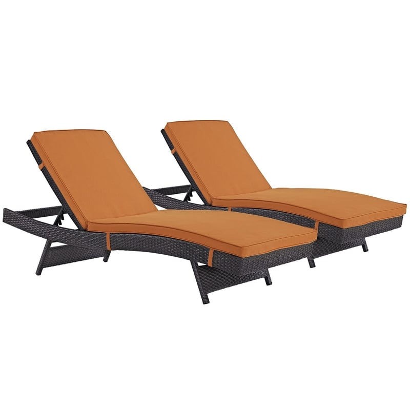Pemberly Row Modern Rattan/Aluminum Patio Chaise in Orange (Set of 2)