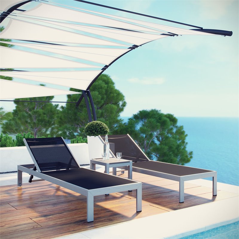 Pemberly Row 3-Piece Modern Aluminum Outdoor Set in Black/Silver