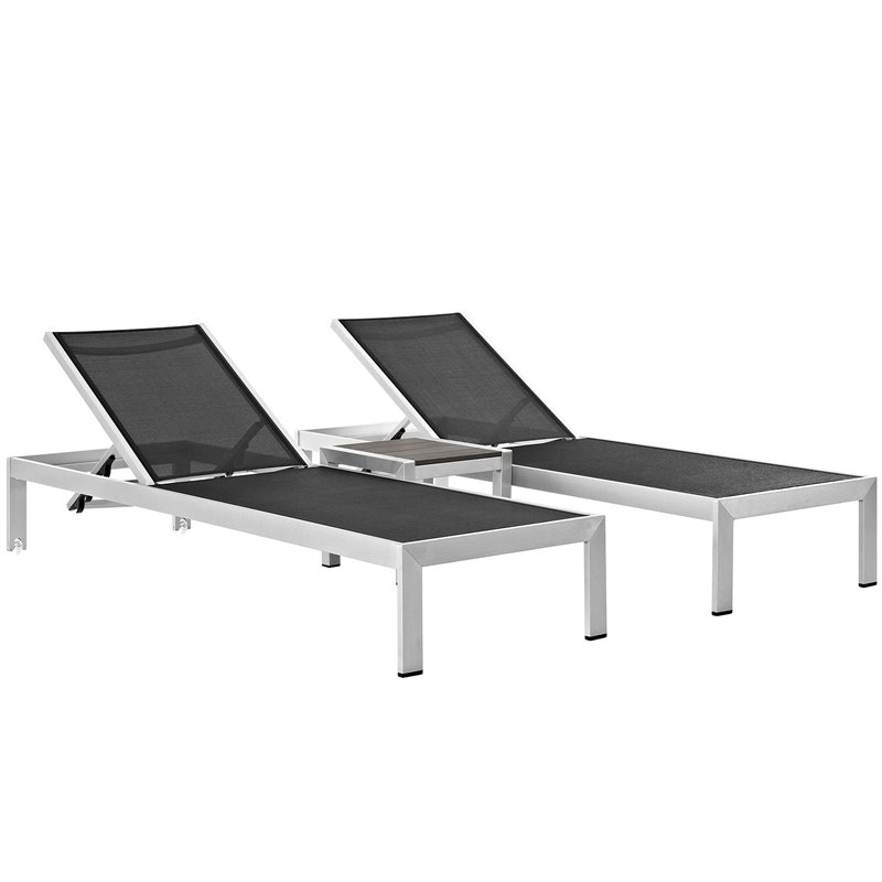 Pemberly Row 3-Piece Modern Aluminum Outdoor Set in Black/Silver