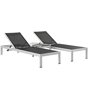 pemberly row 3-piece modern aluminum outdoor set in black/silver