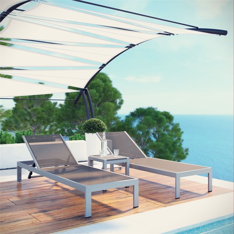 Pemberly Row 3-Piece Modern Aluminum Outdoor Set in Gray/Silver