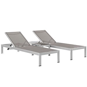 pemberly row 3-piece modern aluminum outdoor set in gray/silver