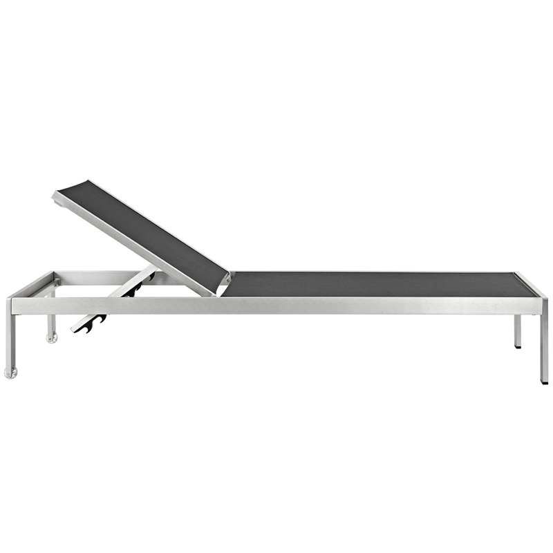 Pemberly Row Modern Aluminum Patio Chaise in Black/Silver (Set of 2)