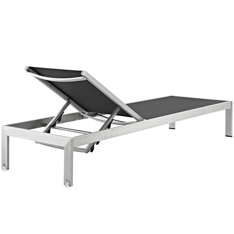 Pemberly Row Modern Aluminum Patio Chaise in Black/Silver (Set of 2)
