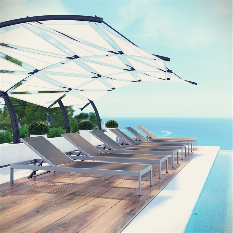 Pemberly Row Modern Aluminum Patio Chaise in Gray/Silver (Set of 6)