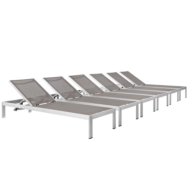 Pemberly Row Modern Aluminum Patio Chaise in Gray/Silver (Set of 6)