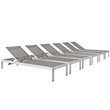 Pemberly Row Modern Aluminum Patio Chaise in Gray/Silver (Set of 6)