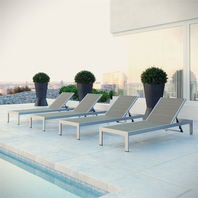 Pemberly Row Modern Aluminum Patio Chaise in Gray/Silver (Set of 4)