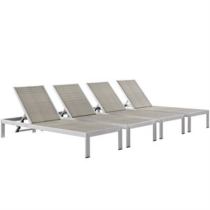 pemberly row modern aluminum patio chaise in gray/silver (set of 4)