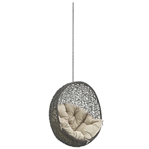 Pemberly Row Modern Metal Outdoor Swing Chair without Stand in Gray/Beige