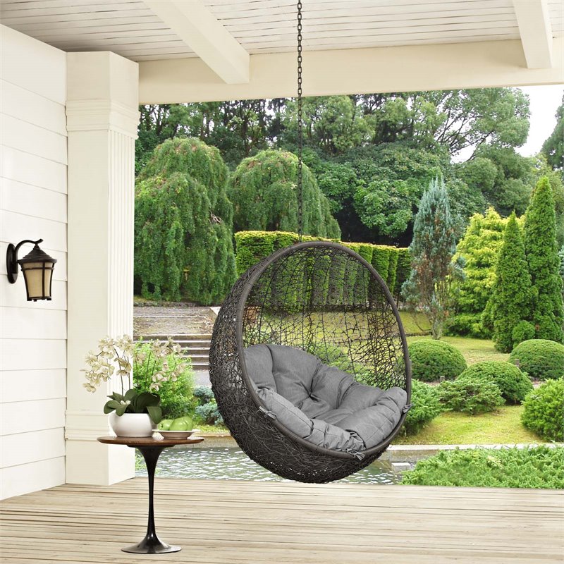 Pemberly Row Modern Metal Outdoor Swing Chair without Stand in Gray