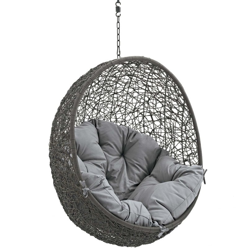 Pemberly Row Modern Metal Outdoor Swing Chair without Stand in Gray
