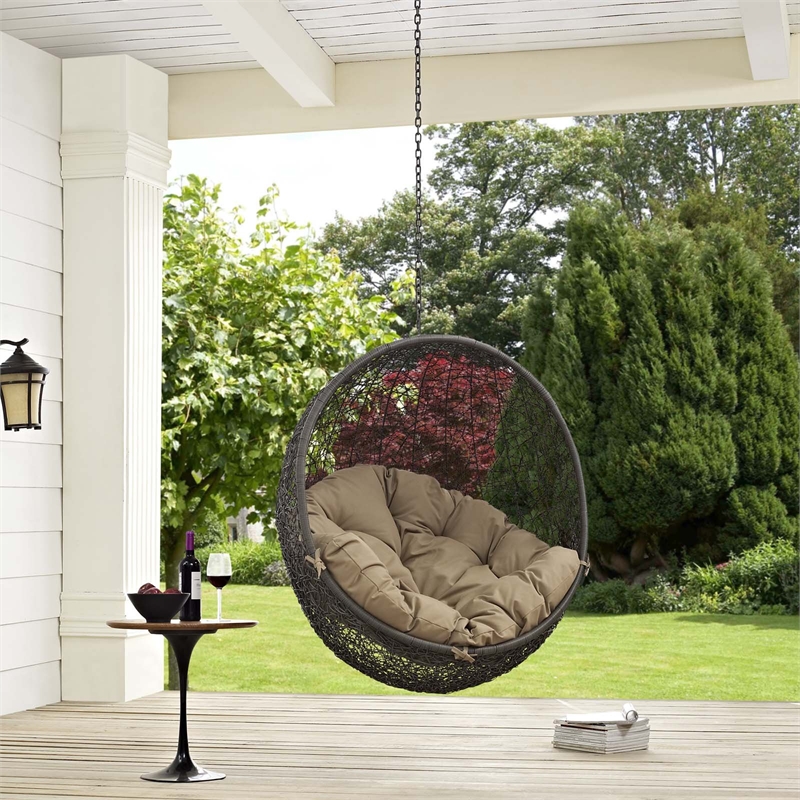 Pemberly Row Modern Metal Outdoor Swing Chair without Stand in Gray/Mocha