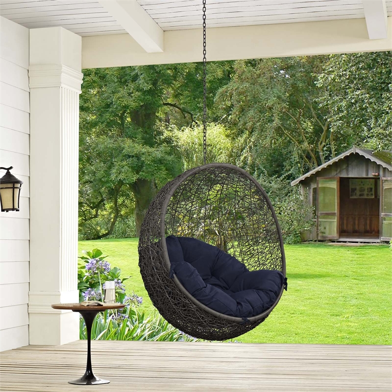 Pemberly Row Modern Metal Outdoor Swing Chair without Stand in Gray/Navy