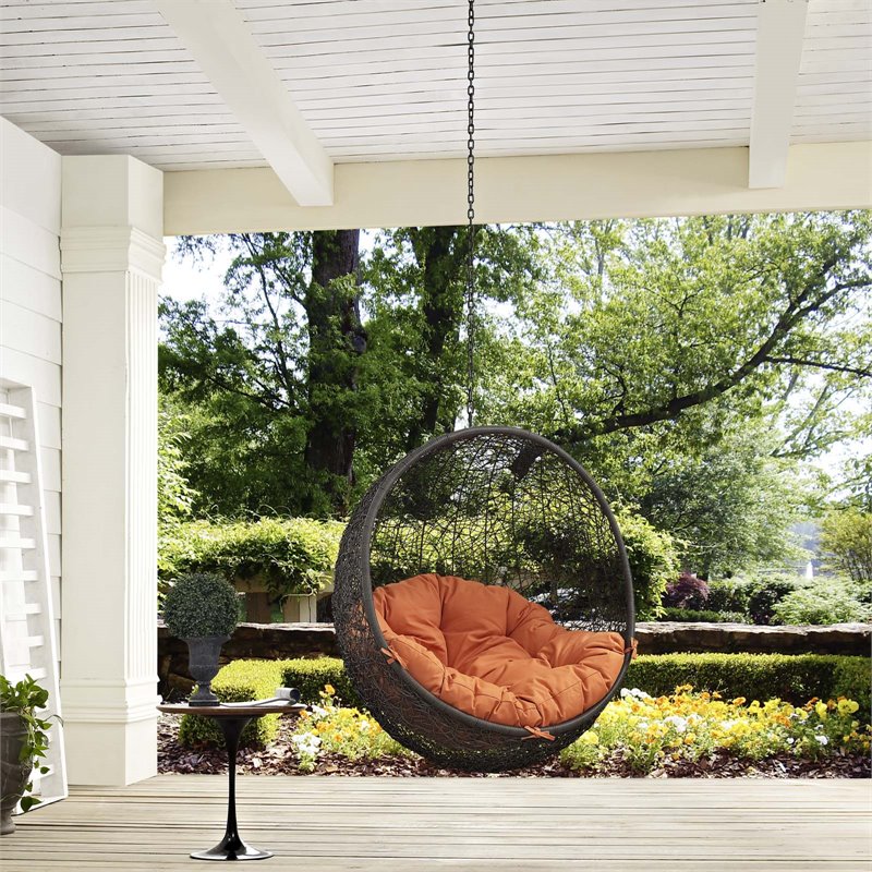 Pemberly Row Modern Metal Outdoor Swing Chair without Stand in Gray/Orange