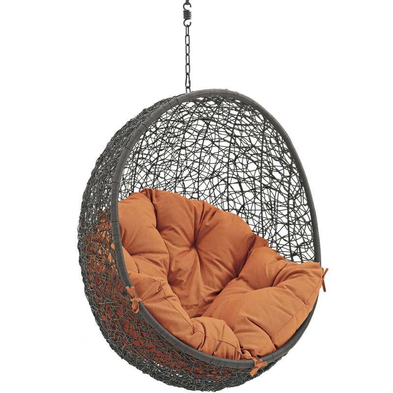 Pemberly Row Modern Metal Outdoor Swing Chair without Stand in Gray/Orange