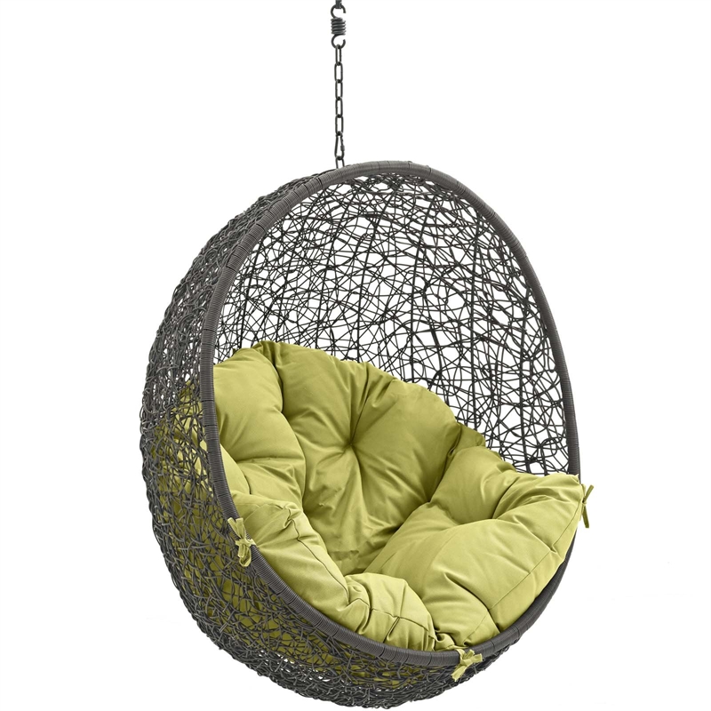 Pemberly Row Modern Metal Outdoor Swing Chair without Stand in Gray/Peridot