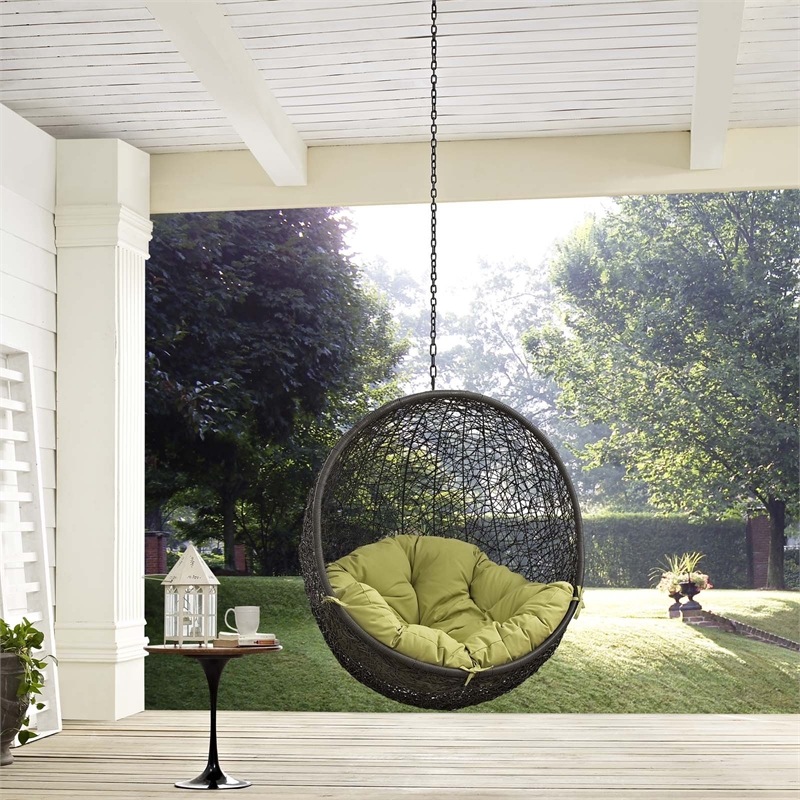 Pemberly Row Modern Metal Outdoor Swing Chair without Stand in Gray/Peridot