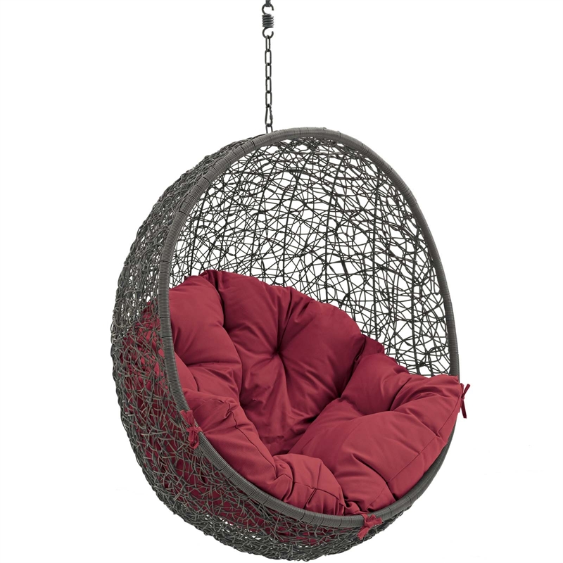 Pemberly Row Modern Metal Outdoor Swing Chair without Stand in Gray/Red