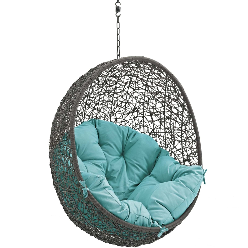 Pemberly Row Modern Metal Outdoor Swing Chair without Stand in Gray/Turquoise