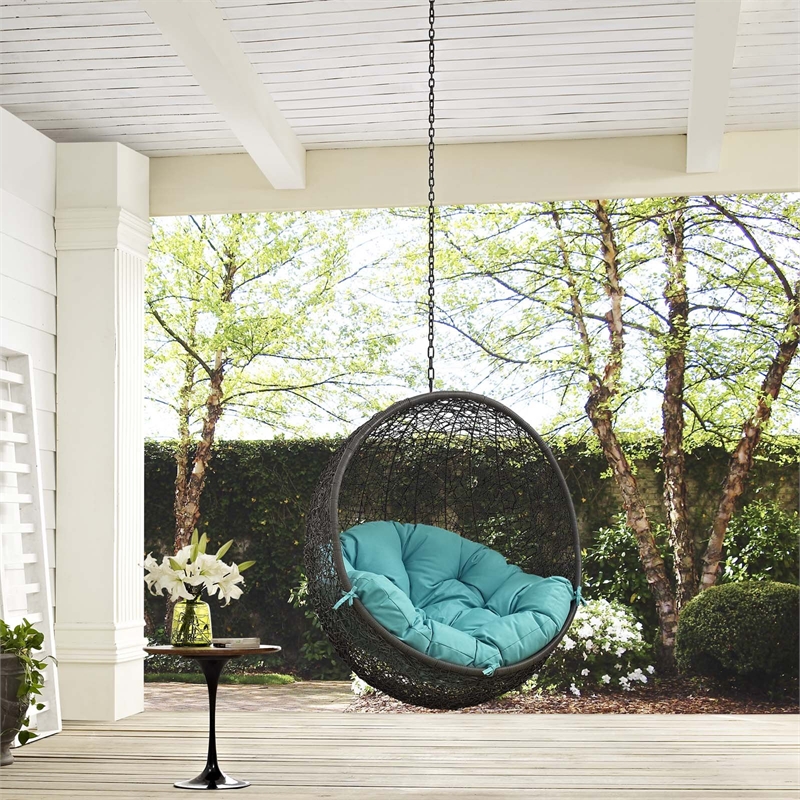 Pemberly Row Modern Metal Outdoor Swing Chair without Stand in Gray/Turquoise