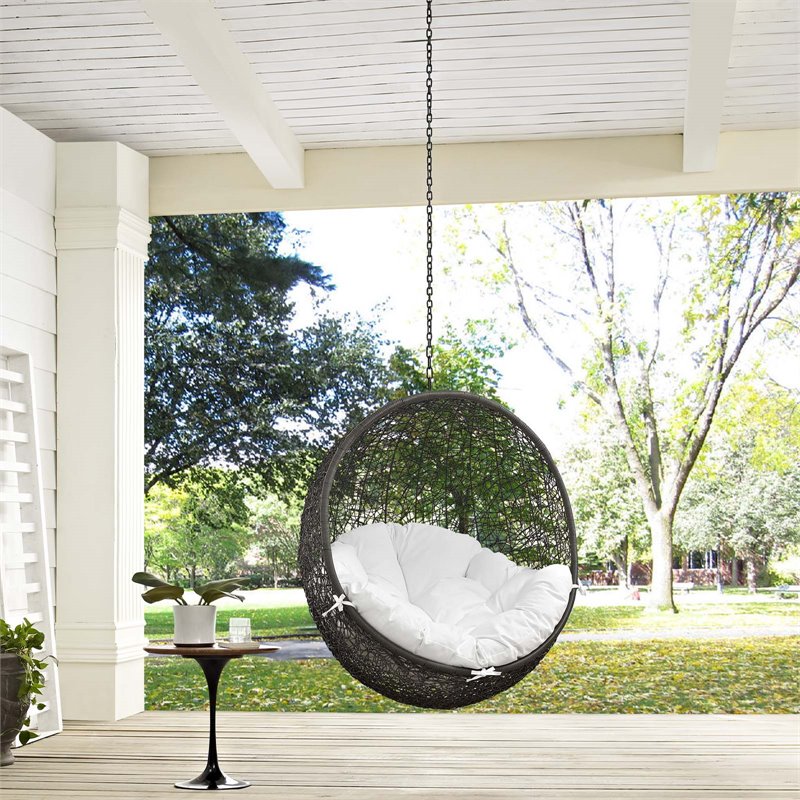 Pemberly Row Modern Metal Outdoor Swing Chair without Stand in Gray/White