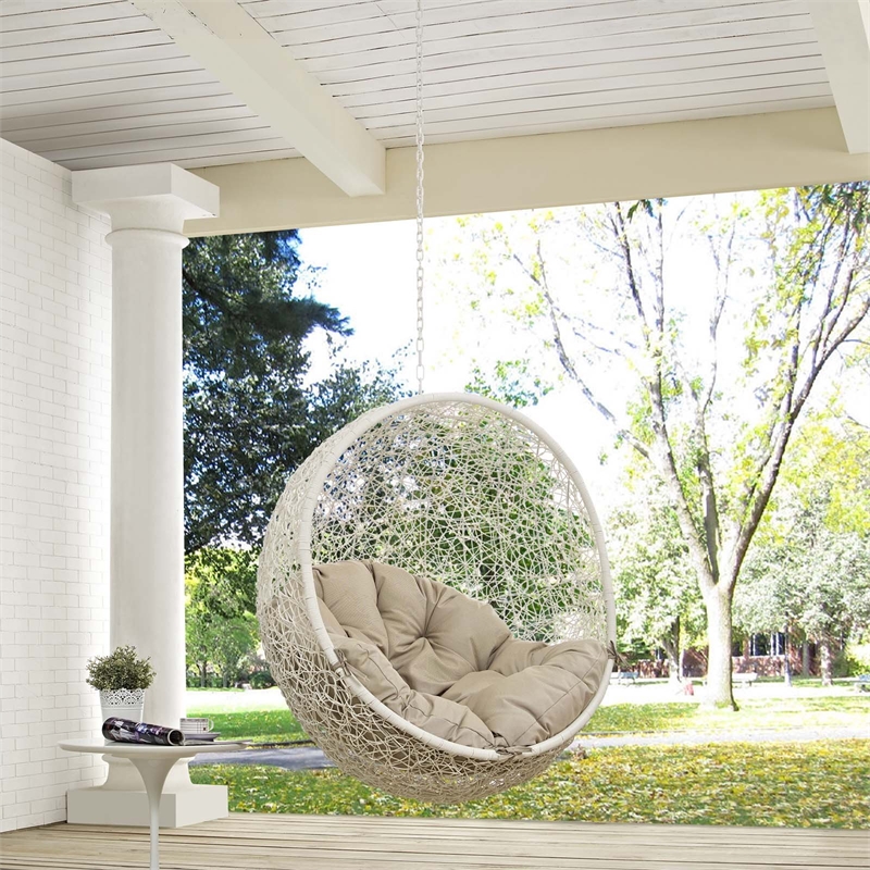 Pemberly Row Modern Metal Outdoor Swing Chair without Stand in White/Beige