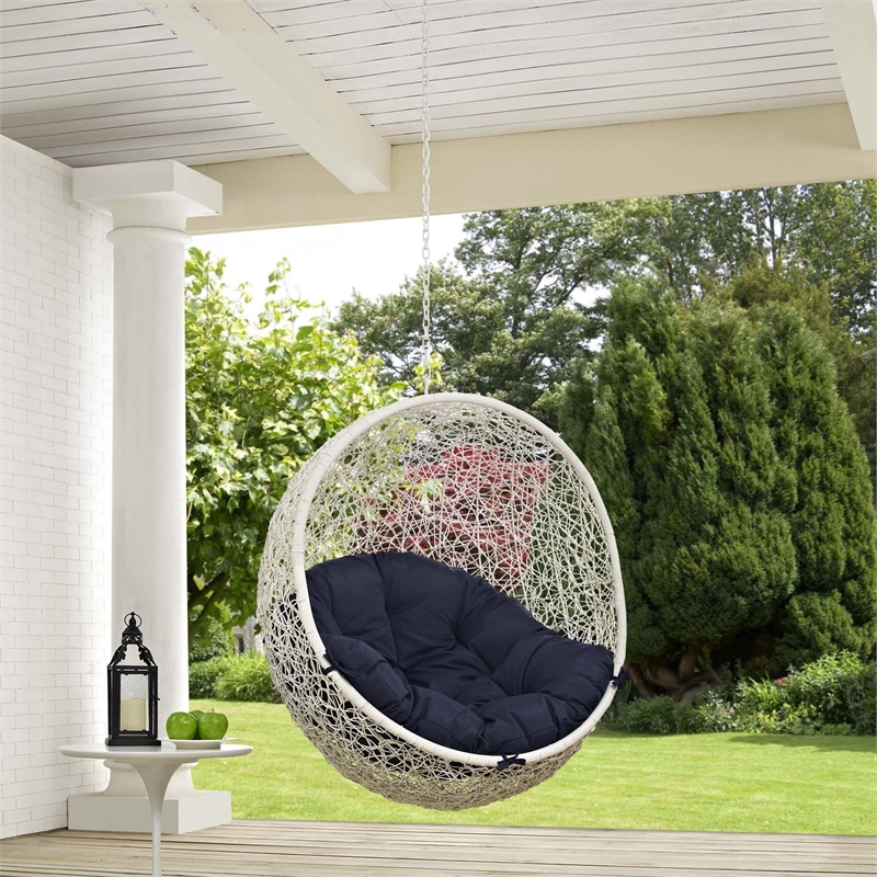 Pemberly Row Modern Metal Outdoor Swing Chair without Stand in White/Navy