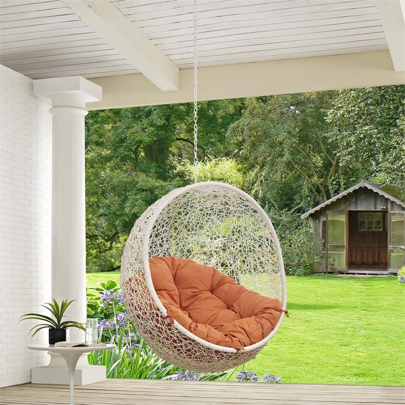 Pemberly Row Modern Metal Outdoor Swing Chair without Stand in White/Orange