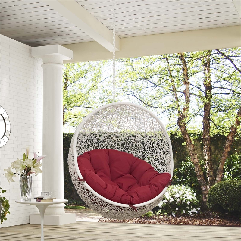 Pemberly Row Modern Metal Outdoor Swing Chair without Stand in White/Red