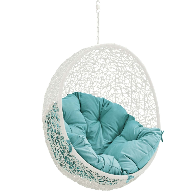 Pemberly Row Modern Metal Outdoor Swing Chair without Stand in White/Turquoise
