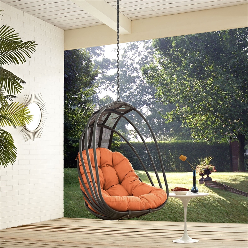 Pemberly Row Modern Aluminum Outdoor Swing Chair without Stand in Gray/Orange