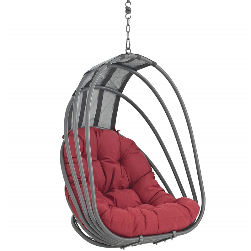 Pemberly Row Modern Aluminum Outdoor Swing Chair without Stand in Gray/Red