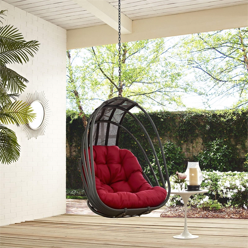 Pemberly Row Modern Aluminum Outdoor Swing Chair without Stand in Gray/Red